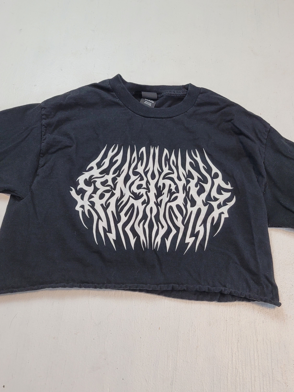 Hanes Black Crop Top with White Tribal Graphic